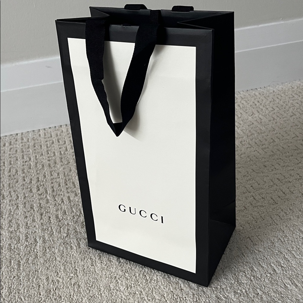 Gucci Shopping Bag with Tie Top Black and White Luxury Designer Minimalist Gift